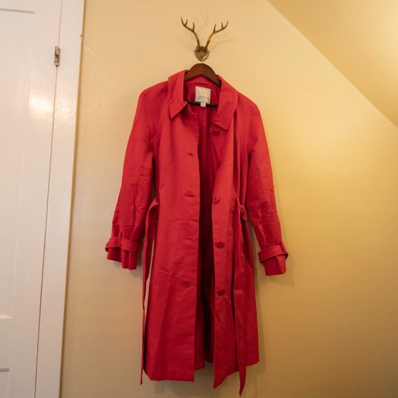 Designer Classique Vintage Classic Red Trench Coat, 70's Vintage Trench Coat NWT - Picture 14 of 16